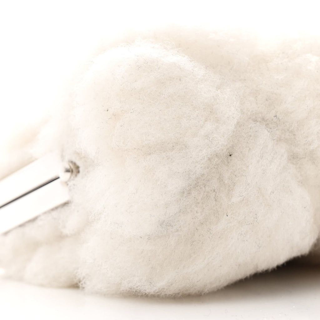 Shearling Sheepskin Lambskin Quilted Clutch With Chain White