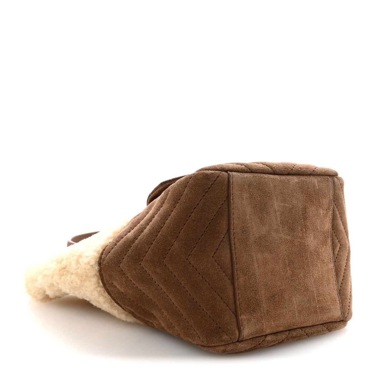 Shearling Suede Monogram Joe Nano Bucket Bag Dark Cigar Natural Beige