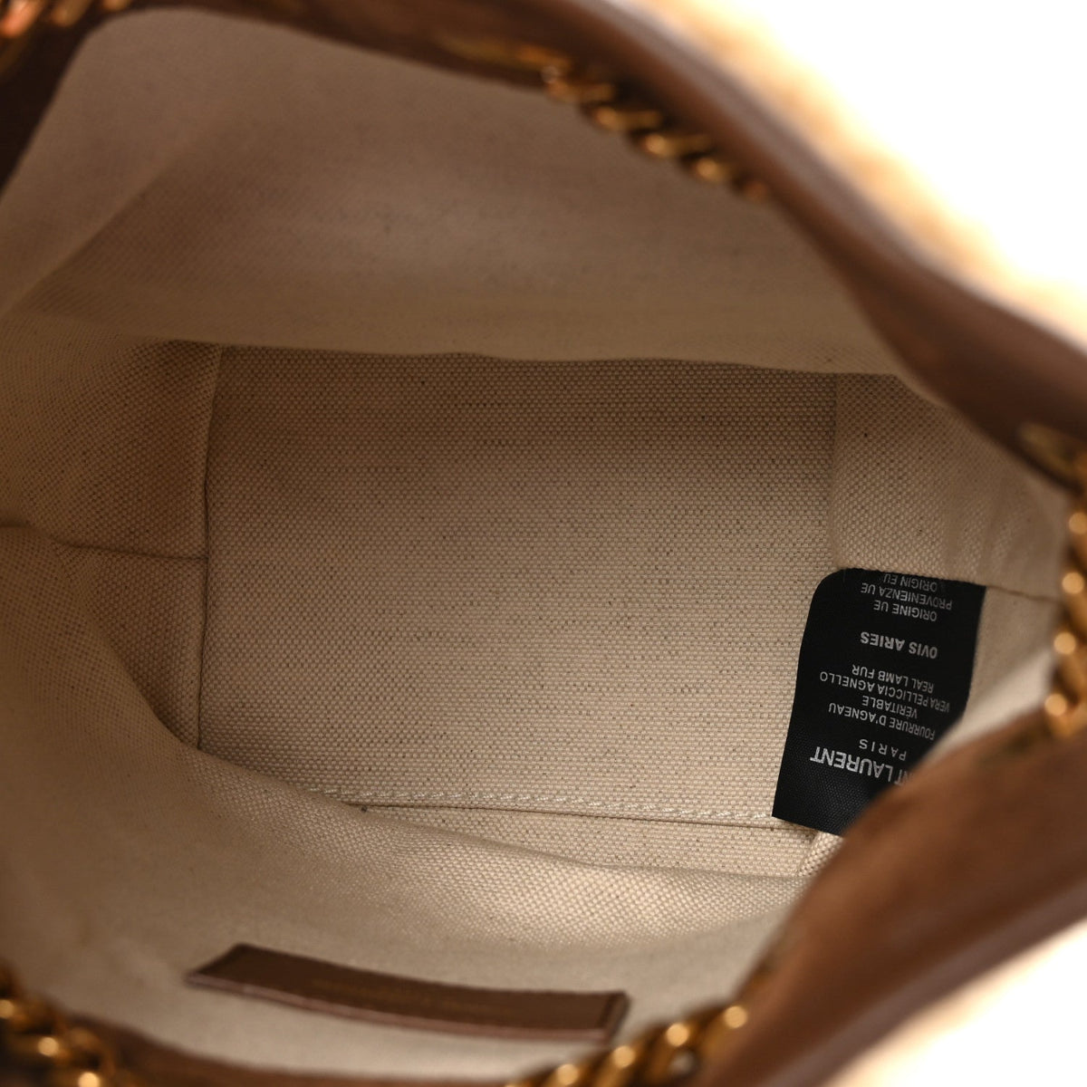 Shearling Suede Monogram Joe Nano Bucket Bag Dark Cigar Natural Beige