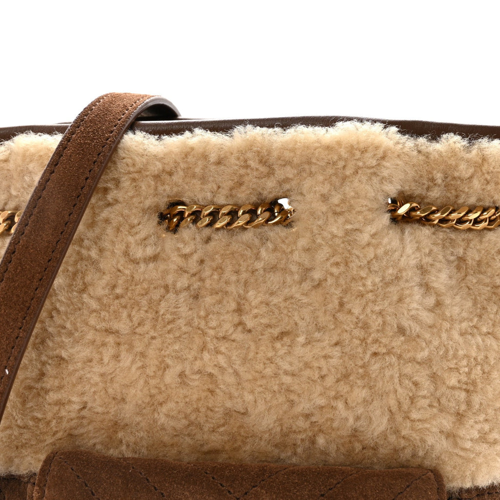Shearling Suede Monogram Joe Nano Bucket Bag Dark Cigar Natural Beige