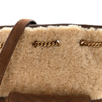 Shearling Suede Monogram Joe Nano Bucket Bag Dark Cigar Natural Beige