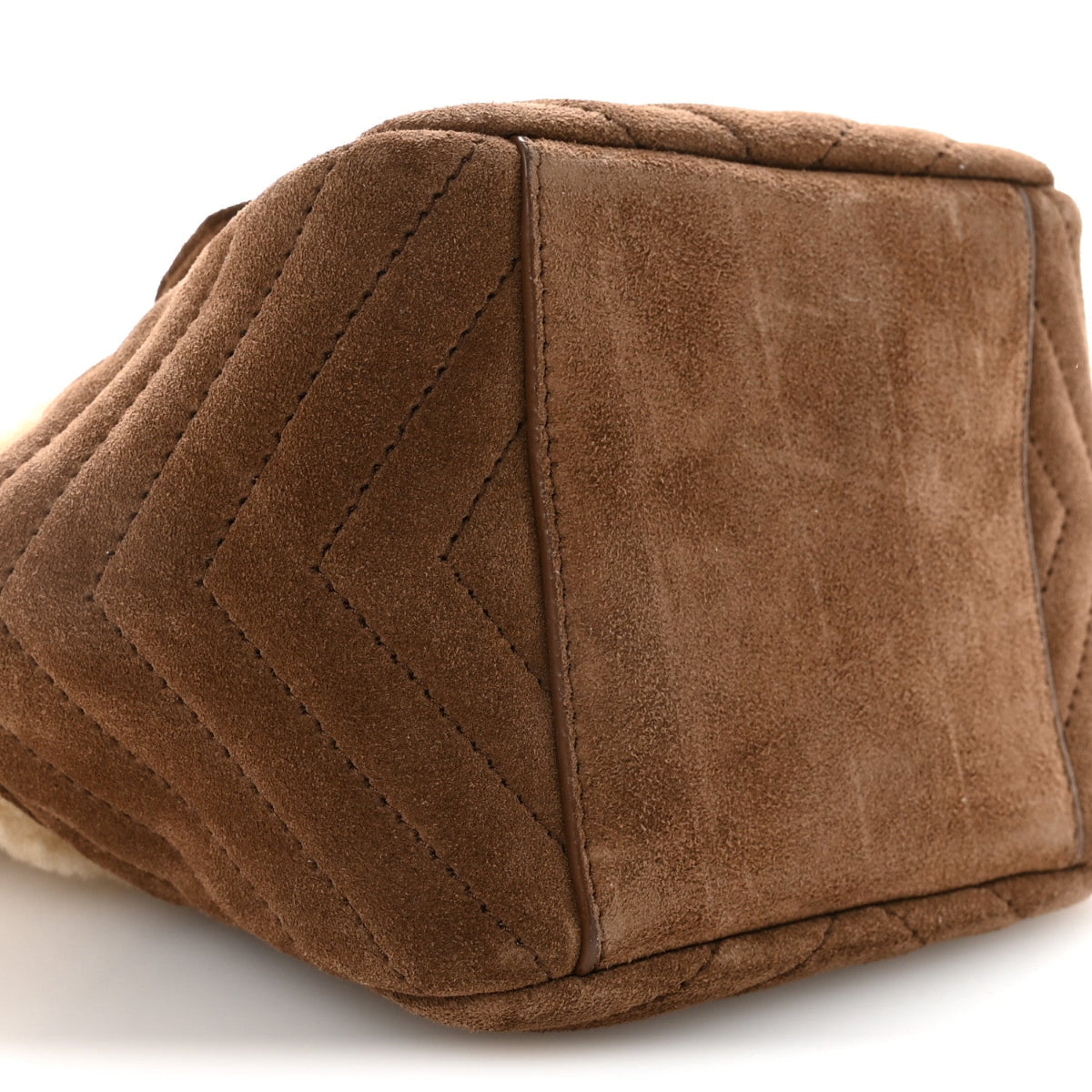 Shearling Suede Monogram Joe Nano Bucket Bag Dark Cigar Natural Beige