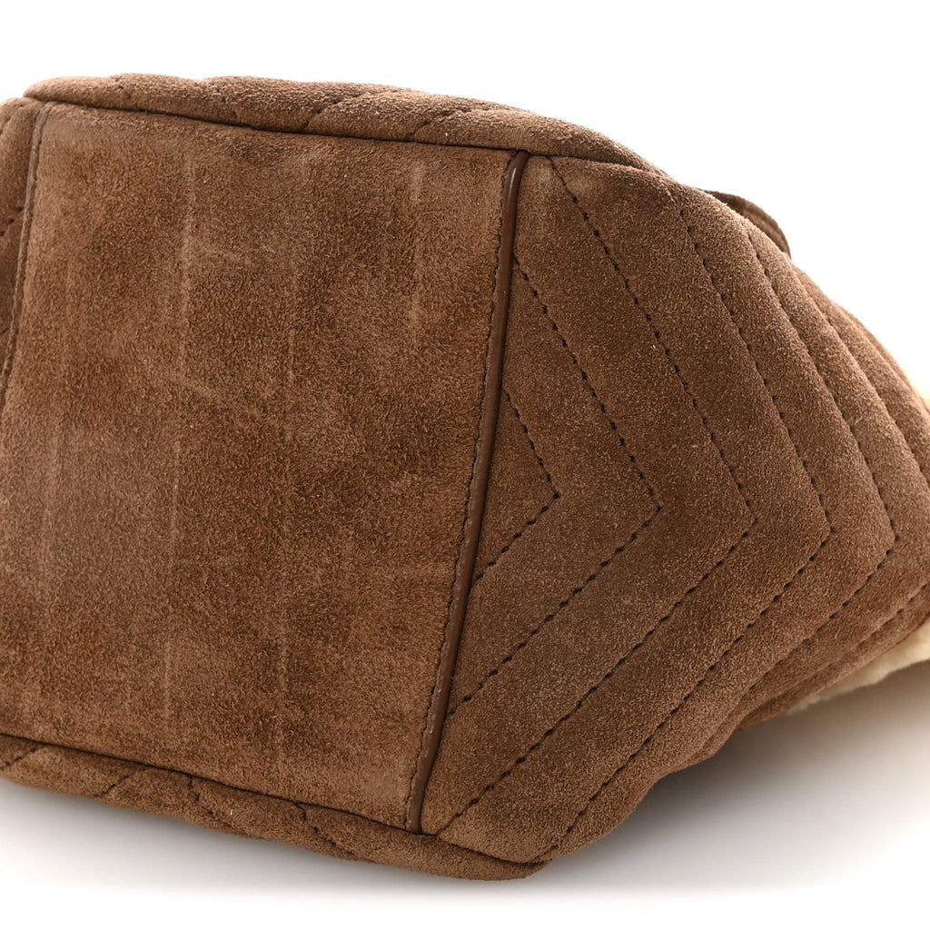 Shearling Suede Monogram Joe Nano Bucket Bag Dark Cigar Natural Beige