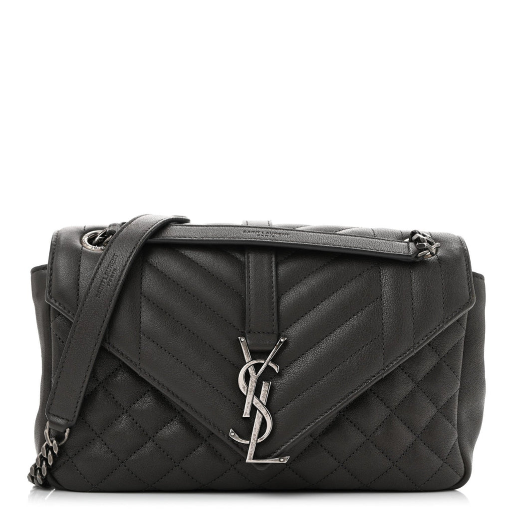 Sheepskin Tri-Quilt Monogram Medium College Bag Coal