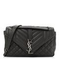 Sheepskin Tri-Quilt Monogram Medium College Bag Coal