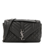 Sheepskin Tri-Quilt Monogram Medium College Bag Coal