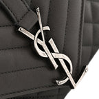 Sheepskin Tri-Quilt Monogram Medium College Bag Coal