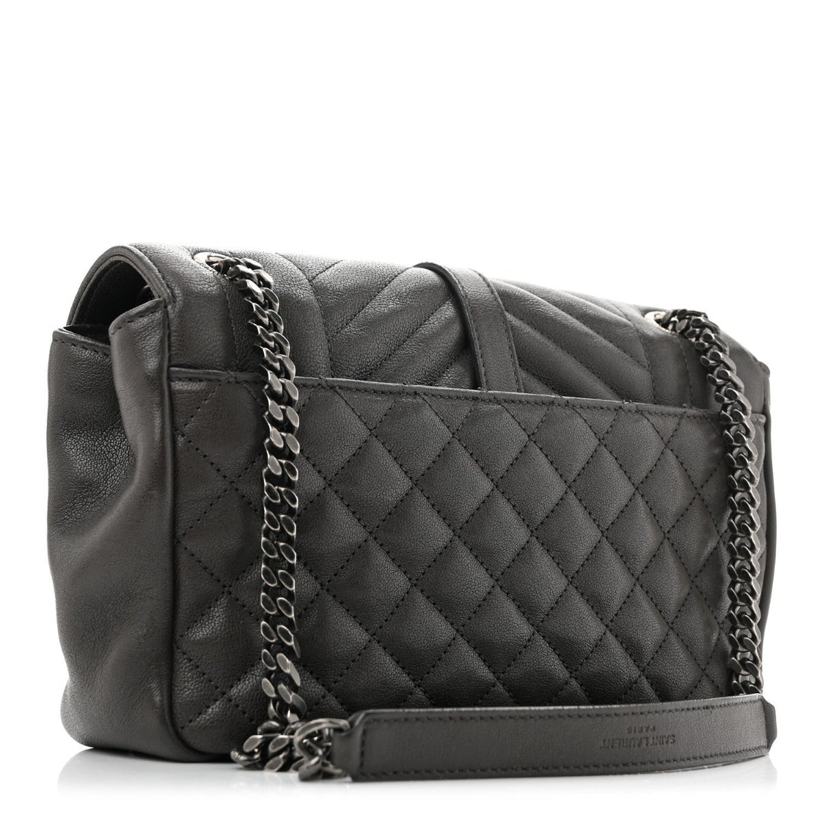 Sheepskin Tri-Quilt Monogram Medium College Bag Coal