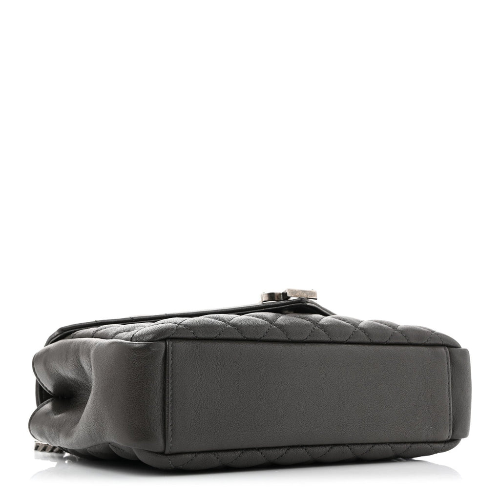 Sheepskin Tri-Quilt Monogram Medium College Bag Coal