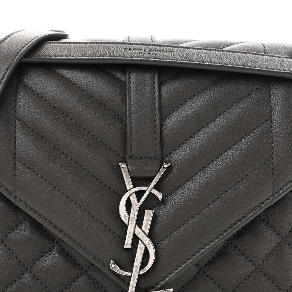 Sheepskin Tri-Quilt Monogram Medium College Bag Coal