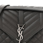 Sheepskin Tri-Quilt Monogram Medium College Bag Coal