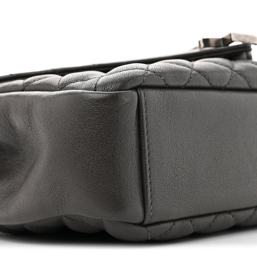 Sheepskin Tri-Quilt Monogram Medium College Bag Coal