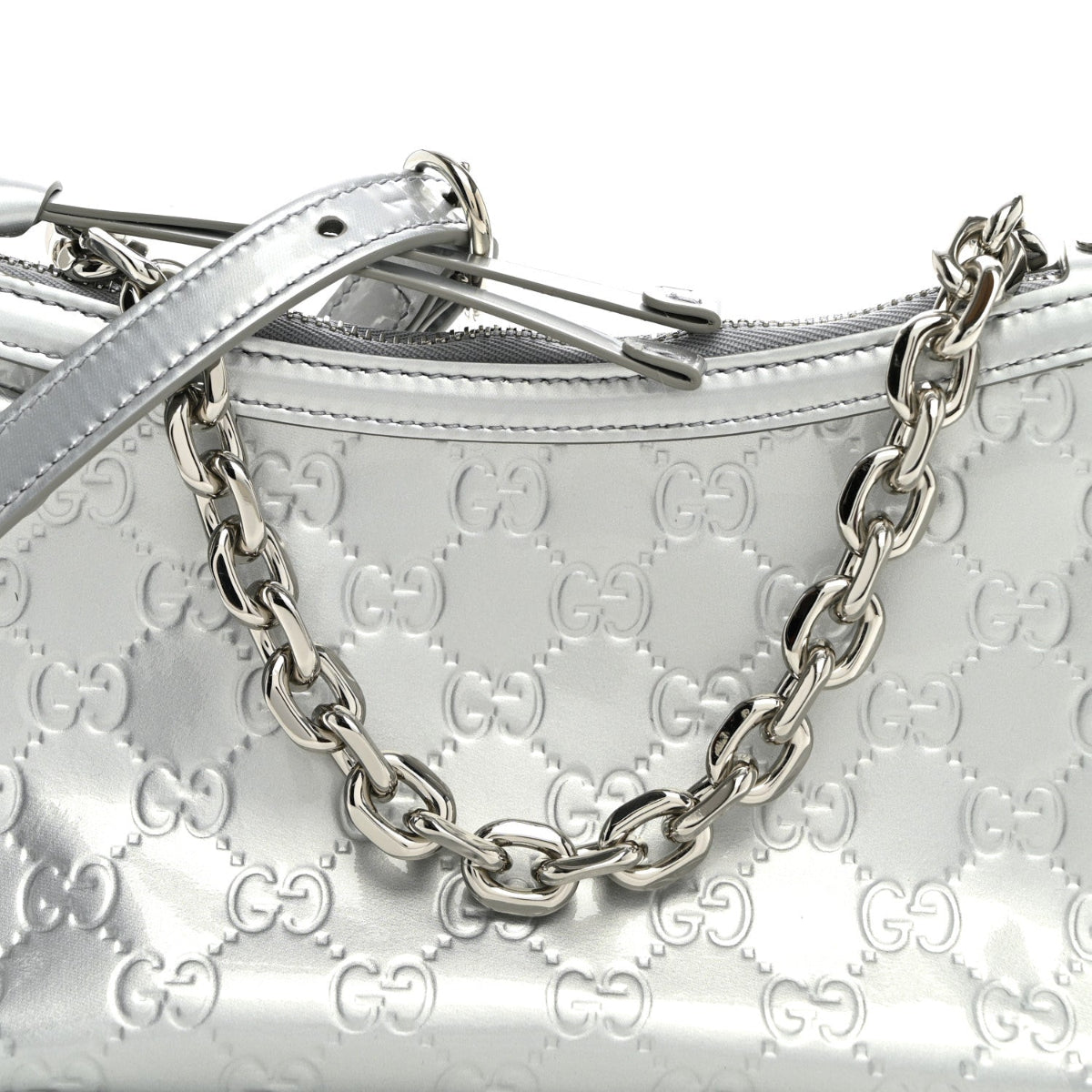 Shine Guccissima Emblem Small Shoulder Bag Silver