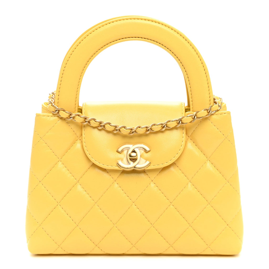 Shiny Aged Calfskin Quilted Nano Kelly Shopper Light Yellow