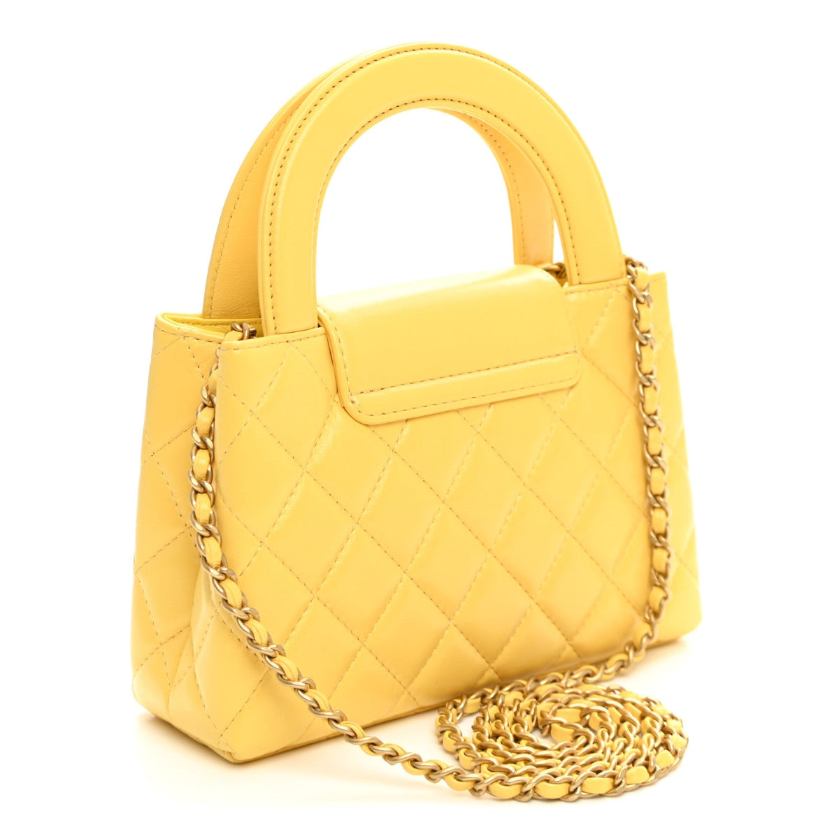 Shiny Aged Calfskin Quilted Nano Kelly Shopper Light Yellow