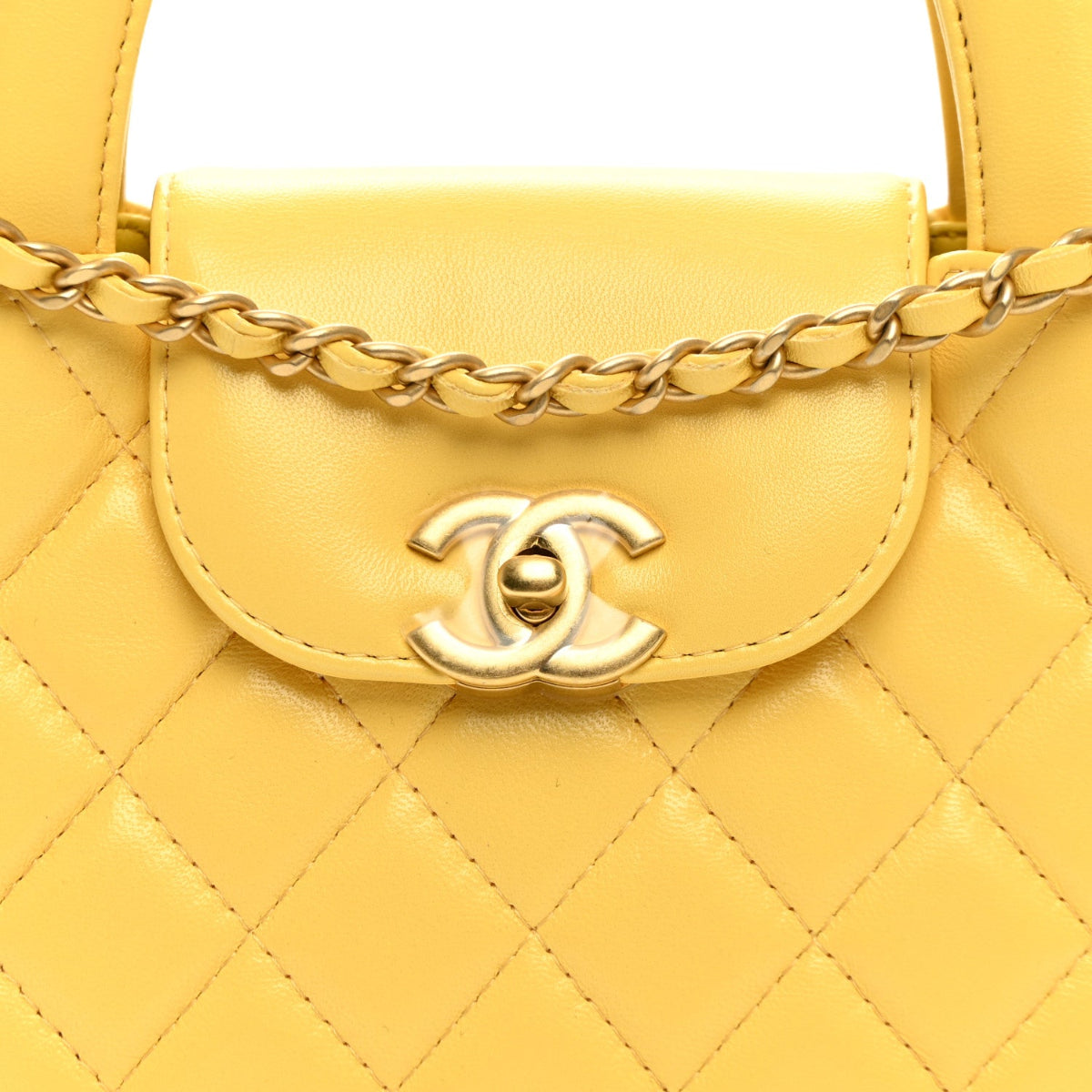 Shiny Aged Calfskin Quilted Nano Kelly Shopper Light Yellow