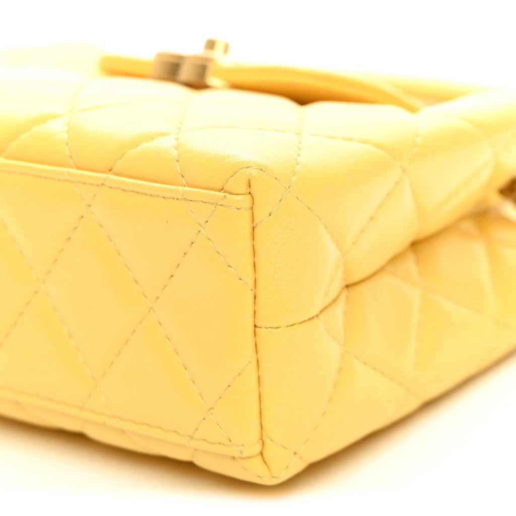 Shiny Aged Calfskin Quilted Nano Kelly Shopper Light Yellow