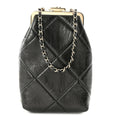 Shiny Aged Lambskin Quilted Kiss Lock Clutch With Chain Black