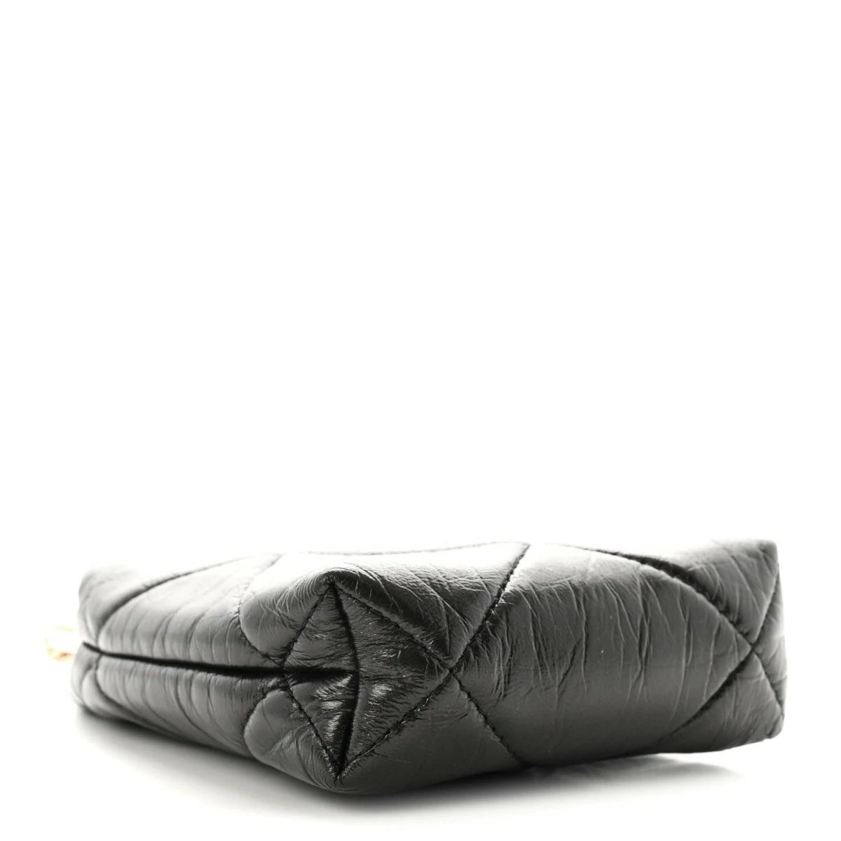 Shiny Aged Lambskin Quilted Kiss Lock Clutch With Chain Black