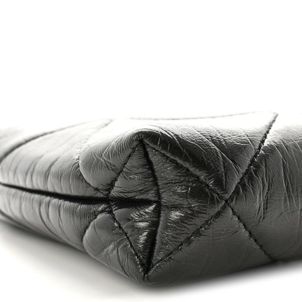 Shiny Aged Lambskin Quilted Kiss Lock Clutch With Chain Black