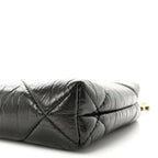 Shiny Aged Lambskin Quilted Kiss Lock Clutch With Chain Black