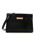 Shiny Calfskin Crocodile Embossed Manhattan Baguette Black