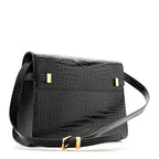 Shiny Calfskin Crocodile Embossed Manhattan Baguette Black