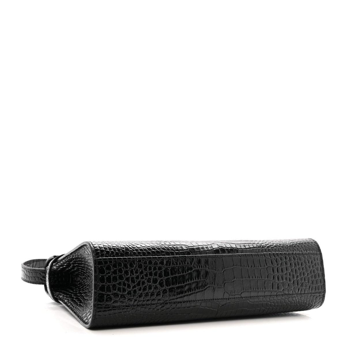 Shiny Calfskin Crocodile Embossed Manhattan Baguette Black