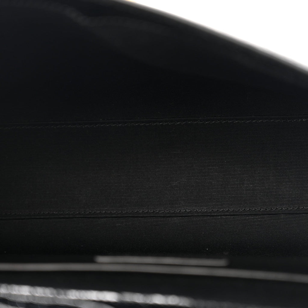 Shiny Calfskin Crocodile Embossed Manhattan Baguette Black