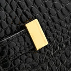 Shiny Calfskin Crocodile Embossed Manhattan Baguette Black