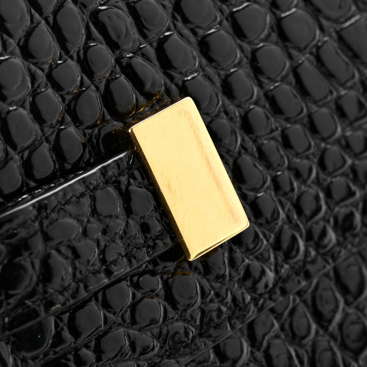 Shiny Calfskin Crocodile Embossed Manhattan Baguette Black