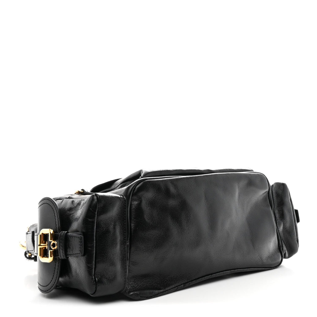 Shiny Calfskin Medium Double Carry Camera Bag Black