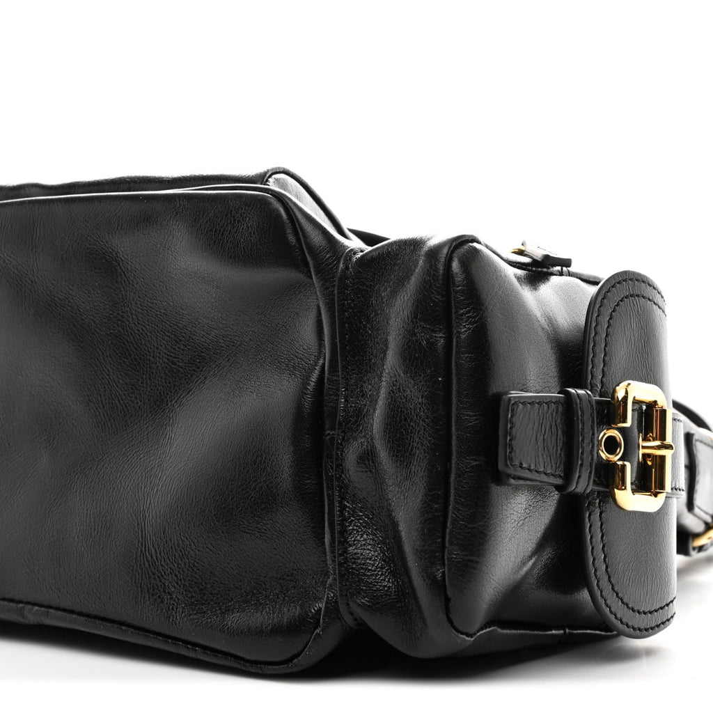 Shiny Calfskin Medium Double Carry Camera Bag Black