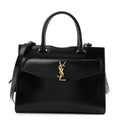 Shiny Calfskin Medium Uptown Tote Black