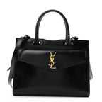 Shiny Calfskin Medium Uptown Tote Black