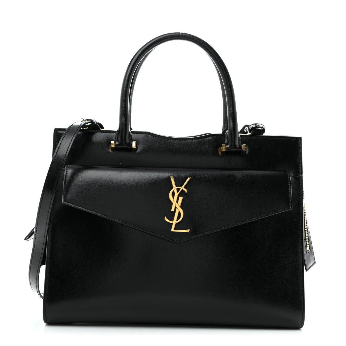 Shiny Calfskin Medium Uptown Tote Black