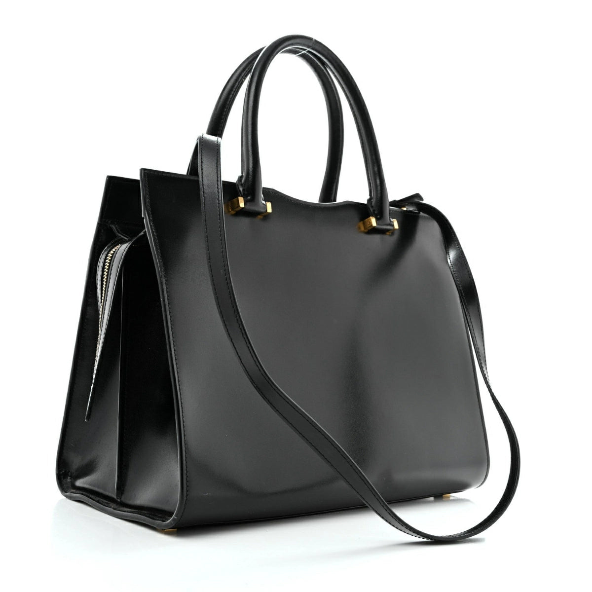 Shiny Calfskin Medium Uptown Tote Black