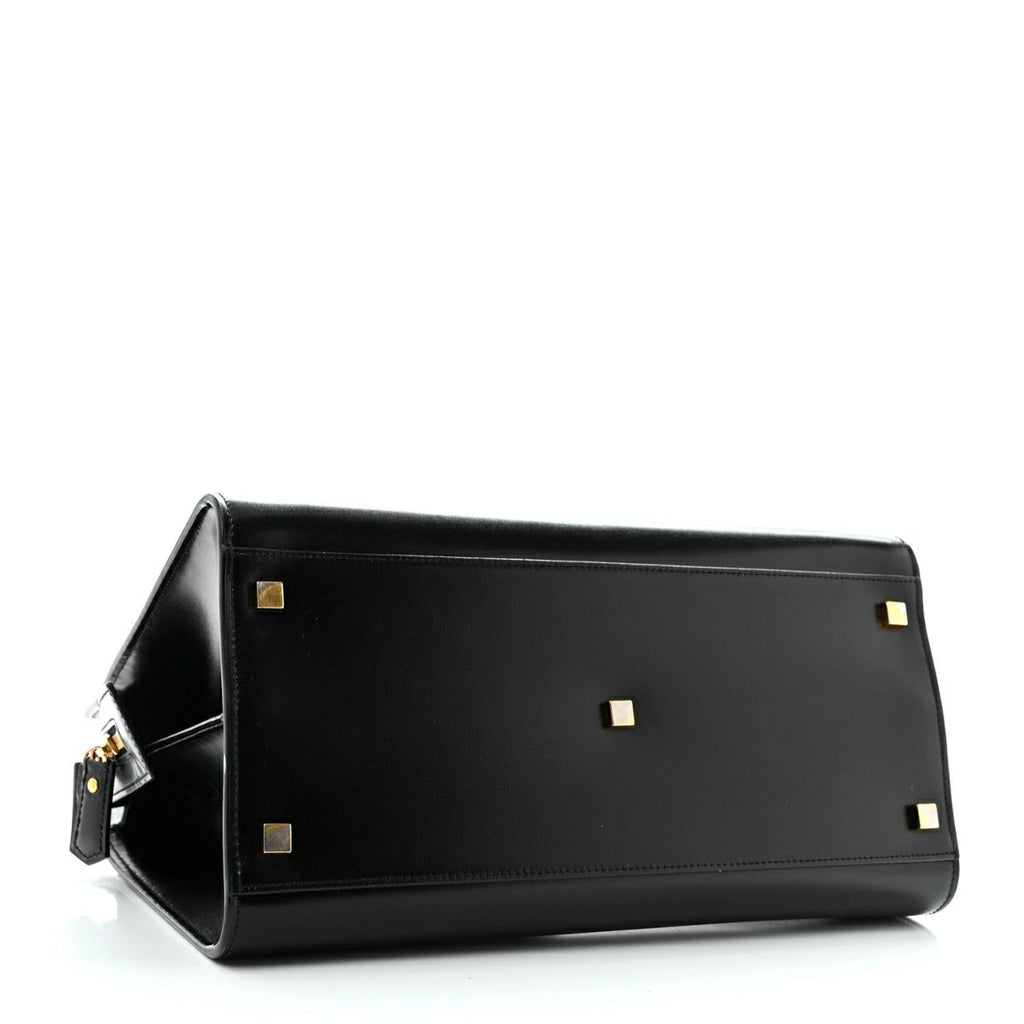 Shiny Calfskin Medium Uptown Tote Black