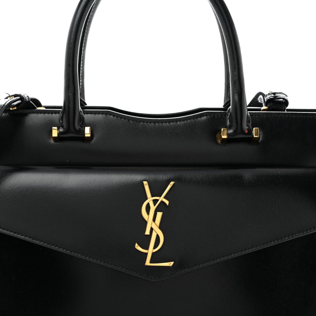 Shiny Calfskin Medium Uptown Tote Black