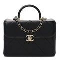 Shiny Calfskin Quilted CC Handle Vanity Flap Bag Black