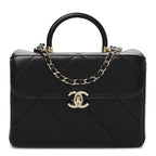 Shiny Calfskin Quilted CC Handle Vanity Flap Bag Black