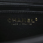 Shiny Calfskin Quilted CC Handle Vanity Flap Bag Black