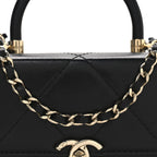 Shiny Calfskin Quilted CC Handle Vanity Flap Bag Black