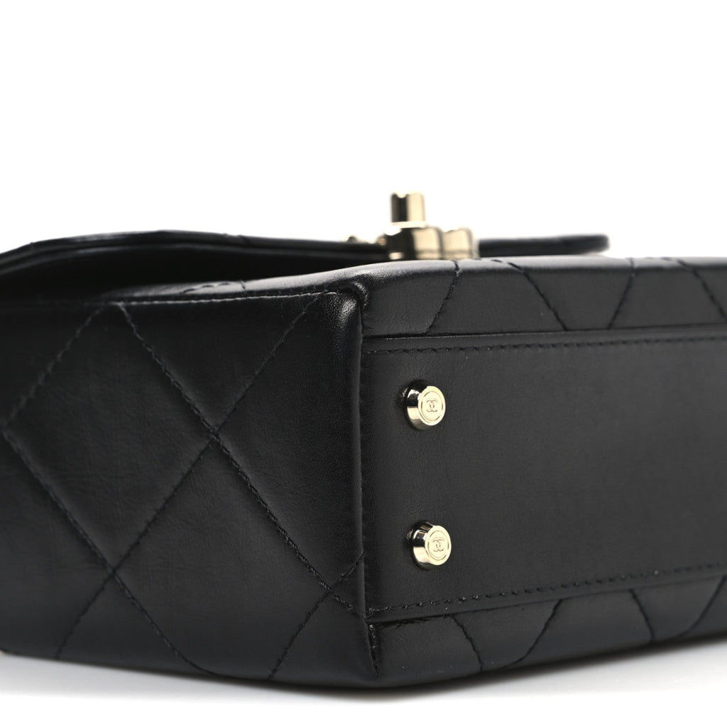 Shiny Calfskin Quilted CC Handle Vanity Flap Bag Black