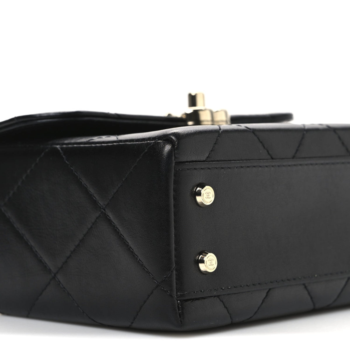 Shiny Calfskin Quilted CC Handle Vanity Flap Bag Black