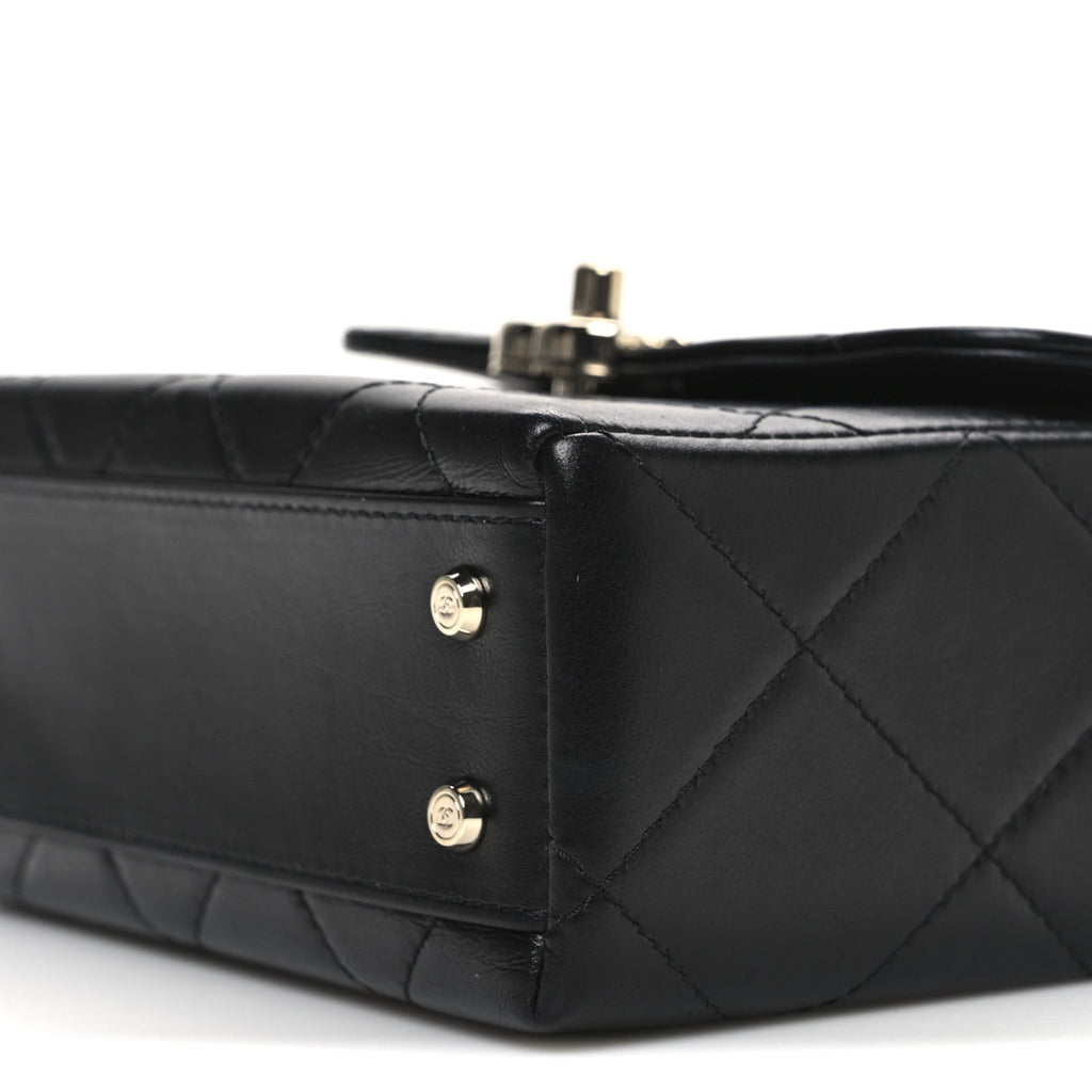 Shiny Calfskin Quilted CC Handle Vanity Flap Bag Black