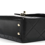 Shiny Calfskin Quilted CC Handle Vanity Flap Bag Black