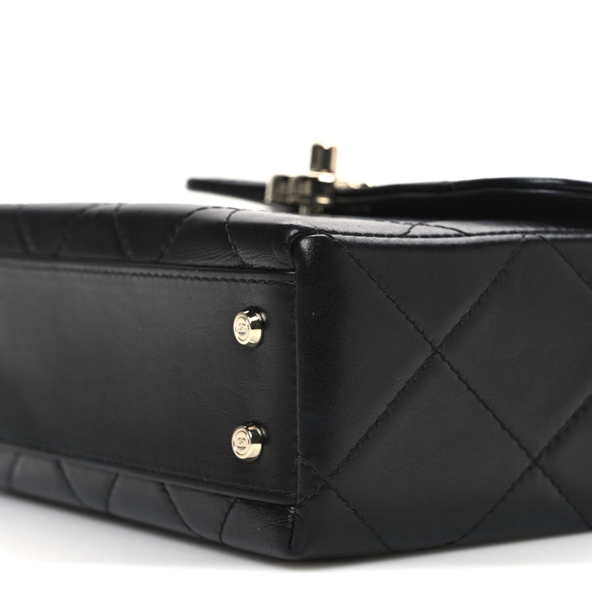 Shiny Calfskin Quilted CC Handle Vanity Flap Bag Black