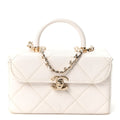 Shiny Calfskin Quilted CC Handle Vanity Flap Bag White