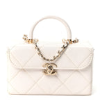 Shiny Calfskin Quilted CC Handle Vanity Flap Bag White